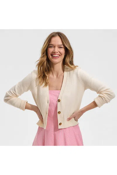 Lands' End Women's Drifter Vneck Dress Cardigan Sweater In White