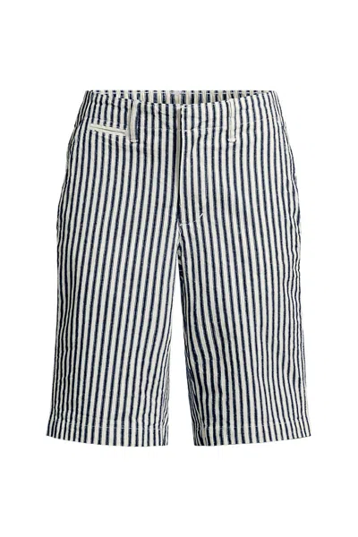 Lands' End Women's Elastic Back Classic 12" Chino Oxford Stripe Shorts In White