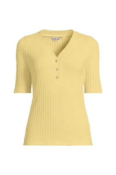 Lands' End Women's Elbow Sleeve Coastal Rib Henley In Orange