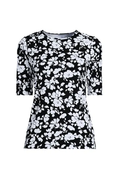 Lands' End Women's Elbow Sleeve Crewneck Garden Tee- Sunshade Upf 50 Quick Dry In Black