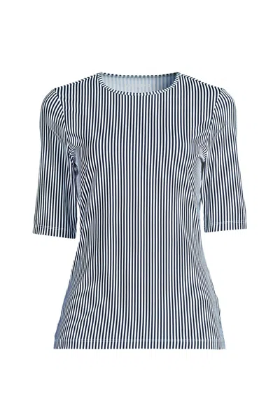 Lands' End Women's Elbow Sleeve Crewneck Garden Tee- Sunshade Upf 50 Quick Dry In Blue