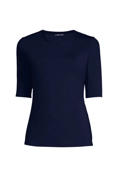 Lands' End Women's Elbow Sleeve Crewneck Garden Tee- Sunshade Upf 50 Quick Dry In Blue