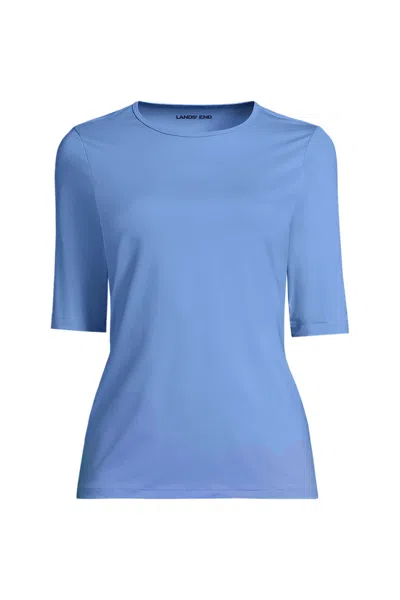Lands' End Women's Elbow Sleeve Crewneck Garden Tee- Sunshade Upf 50 Quick Dry In Blue