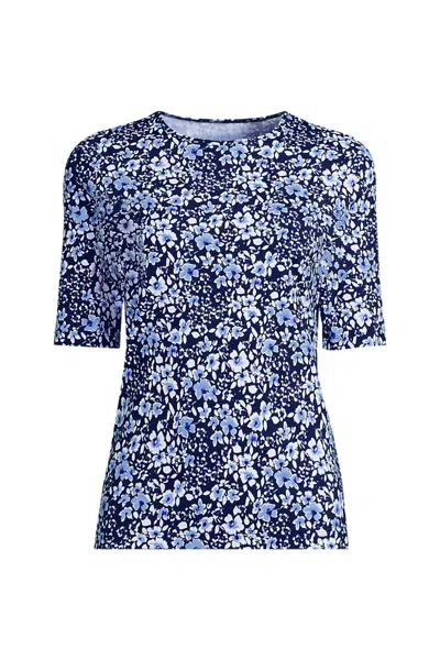 Lands' End Women's Elbow Sleeve Crewneck Garden Tee- Sunshade Upf 50 Quick Dry In Blue