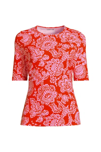Lands' End Women's Elbow Sleeve Crewneck Garden Tee- Sunshade Upf 50 Quick Dry In Red