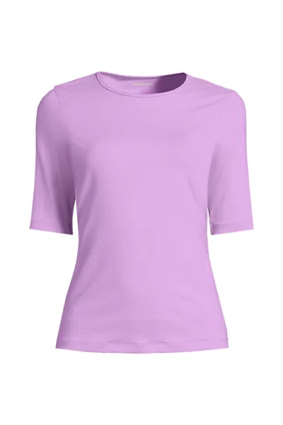 Lands' End Women's Elbow Sleeve Crewneck Garden Tee- Sunshade Upf 50 Quick Dry In Purple