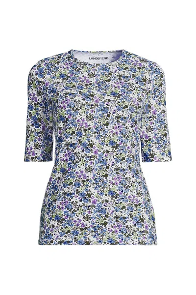 Lands' End Women's Elbow Sleeve Crewneck Garden Tee- Sunshade Upf 50 Quick Dry In Multi