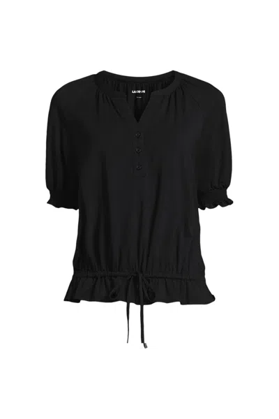 Lands' End Women's Elbow Sleeve Lightweight Jersey Gathered Adjustable Hem Blouse In Black