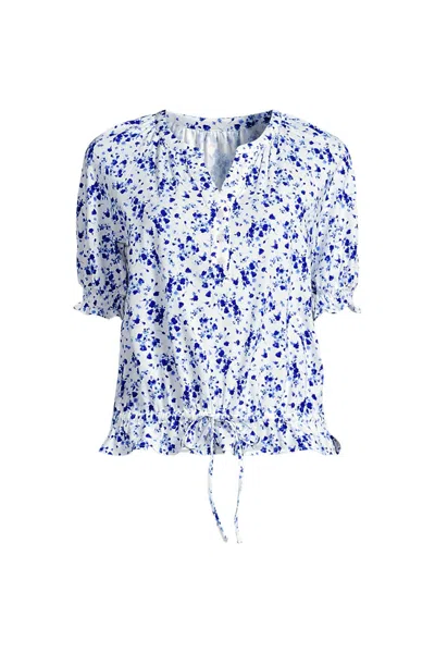 Lands' End Women's Elbow Sleeve Lightweight Jersey Gathered Adjustable Hem Blouse In Ivory