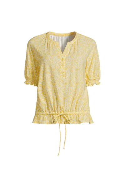 Lands' End Women's Elbow Sleeve Lightweight Jersey Gathered Adjustable Hem Blouse In Yellow