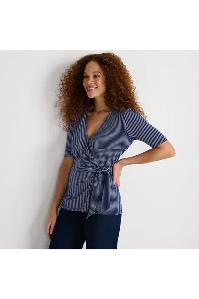 Lands' End Women's Elbow Sleeve Lightweight Jersey Side Tie Blouse In Blue