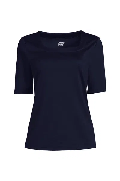 Lands' End Women's Elbow Sleeve Ponte Square Neck Top In Blue