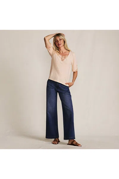 Lands' End Women's Elbow Sleeve Slub Lace Trim T-shirt In Neutral