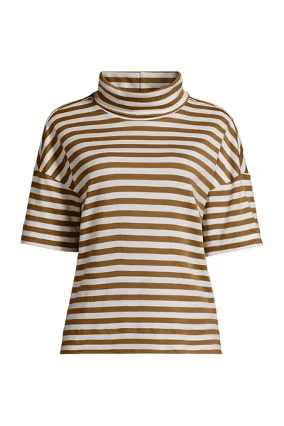 Lands' End Women's Elbow Sleeve Supima Cotton Relaxed Turtleneck In Brown