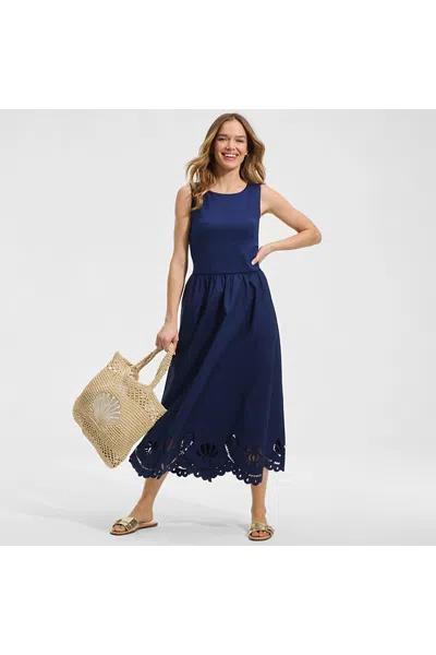 Lands' End Women's Embroidered Duet Midi Dress In Blue
