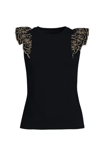 Lands' End Embroidered Ruffle Tank Top In Black