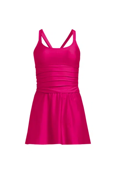 Lands' End Women's Essential Tie Back Ruched Dresskini In Pink