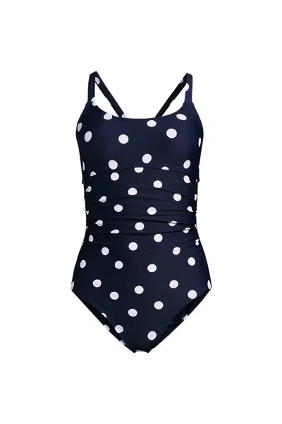 Lands' End Women's Essential Tie Back Ruched One Piece Swimsuit In Blue
