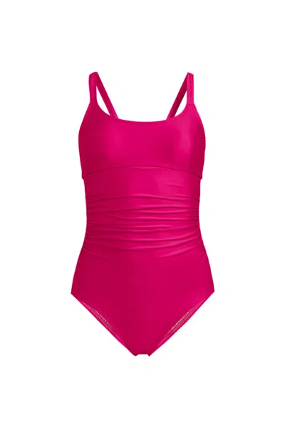Lands' End Women's Essential Tie Back Ruched One Piece Swimsuit In Pink