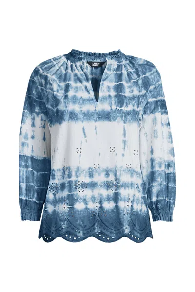 Lands' End Women's Eyelet Split Neck Shirt In Blue
