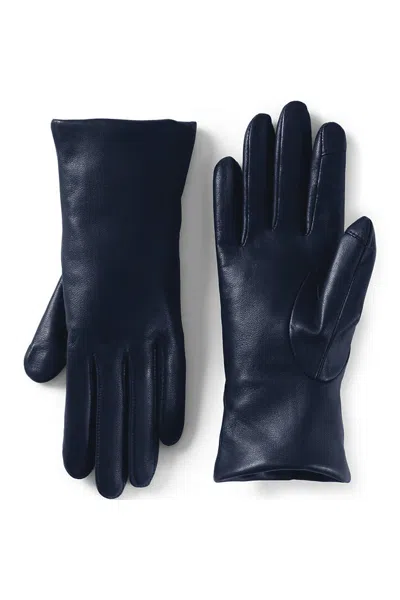 Lands' End Women's Ez Touch Screen Cashmere Lined Leather Gloves In Purple