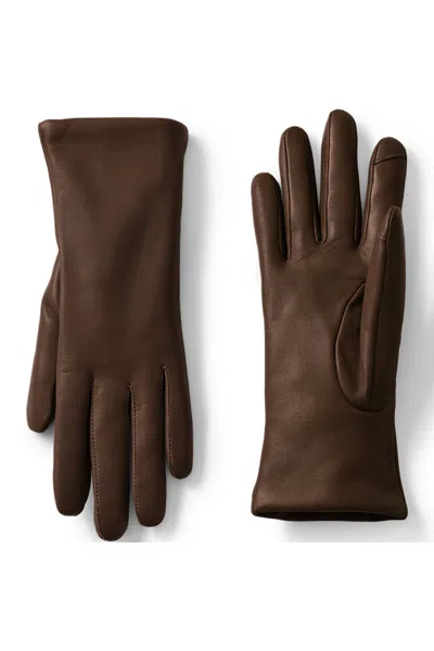 Lands' End Women's Ez Touch Screen Cashmere Lined Leather Gloves In Brown