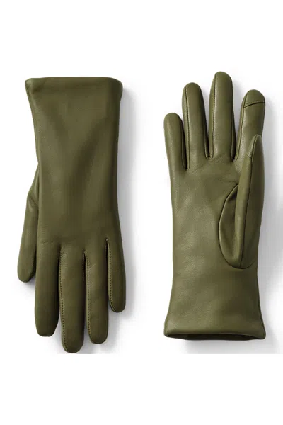 Lands' End Women's Ez Touch Screen Cashmere Lined Leather Gloves In Green