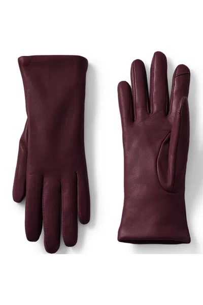 Lands' End Women's Ez Touch Screen Cashmere Lined Leather Gloves In Burgundy