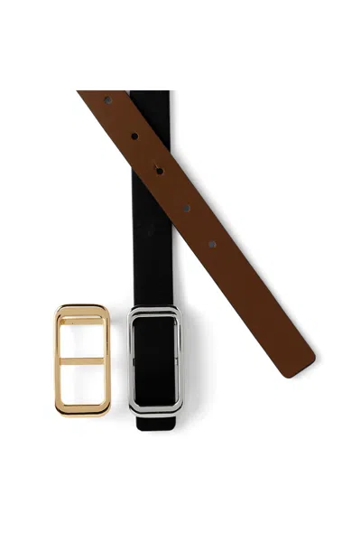 Lands' End Women's Faux Leather Classic Skinny Belt Set In Brown