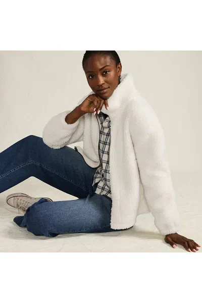 Lands' End Women's Faux Shearling Zip Front Fleece Jacket In White