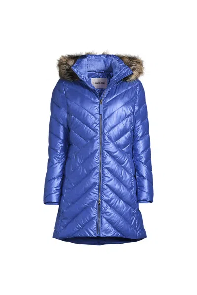 Lands' End Women's Featherfree Cozy Fleece Lined Winter Coat In Blue