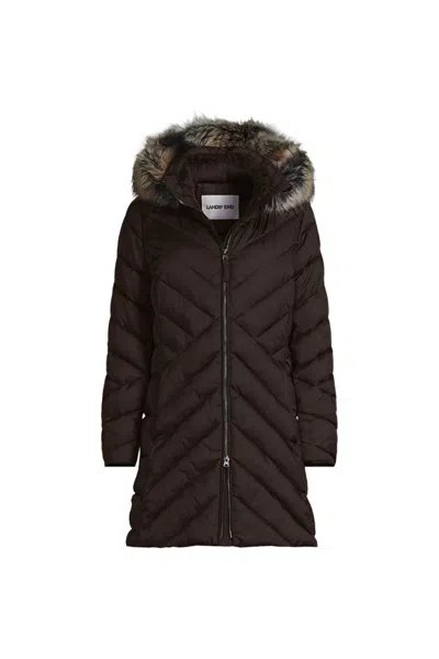 Lands' End Women's Featherfree Cozy Fleece Lined Winter Coat In Brown