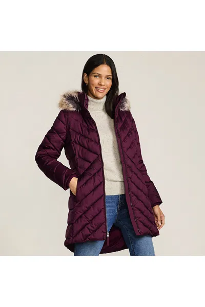 Lands' End Women's Featherfree Cozy Fleece Lined Winter Coat In Burgundy