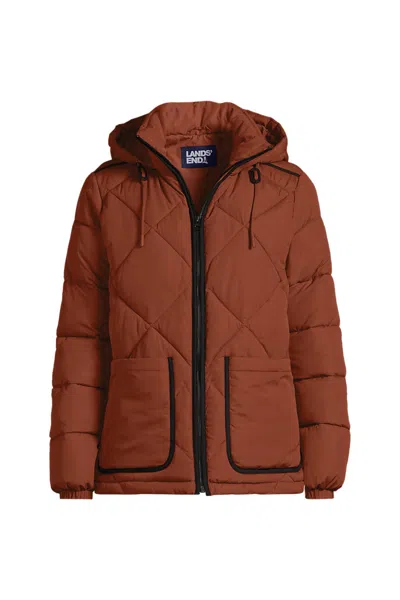 Lands' End Women's Featherfree Insulated Diamond Quilted Jacket In Orange