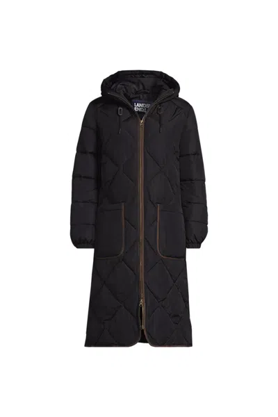 Lands' End Women's Featherfree Insulated Diamond Quilted Maxi Coat In Black