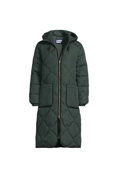 Lands' End Women's Featherfree Insulated Diamond Quilted Maxi Coat In Green