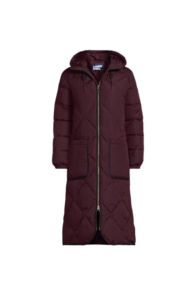 Lands' End Women's Featherfree Insulated Diamond Quilted Maxi Coat In Red