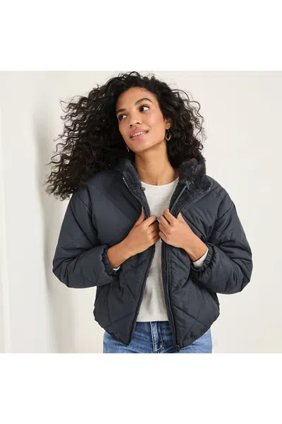 Lands' End Women's Featherfree Insulated Diamond Quilted Reversible Jacket In Blue