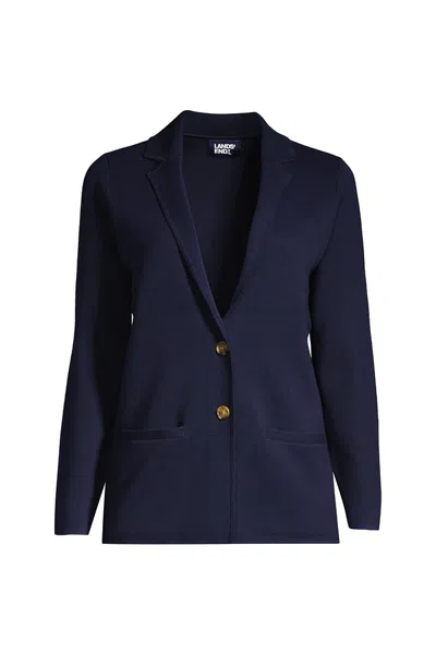 LANDS' END WOMEN'S FINE GAUGE COTTON BUTTON FRONT BLAZER SWEATER