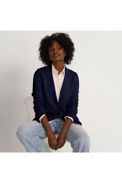 Lands' End Women's Fine Gauge Cotton Button Front Blazer Sweater In Blue