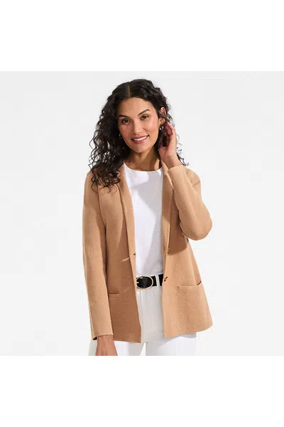 Lands' End Women's Fine Gauge Cotton Button Front Blazer Sweater In Brown