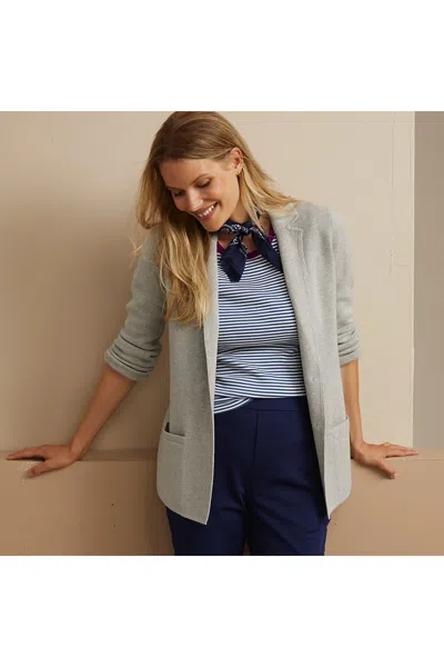 Lands' End Women's Fine Gauge Cotton Button Front Blazer Sweater In Gray