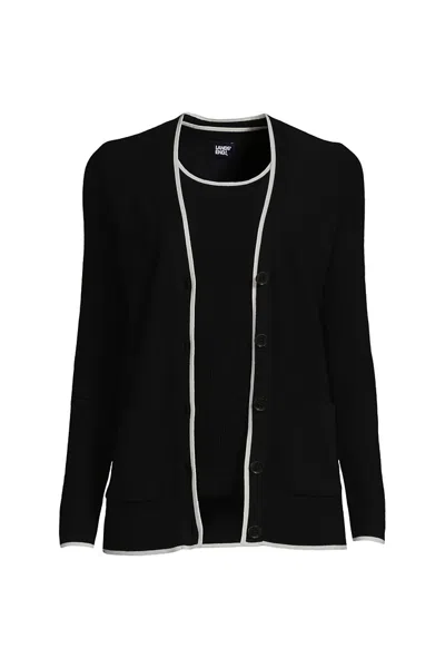 Lands' End Women's Fine Gauge Cotton Cardigan And Tank Sweater Set In Multi
