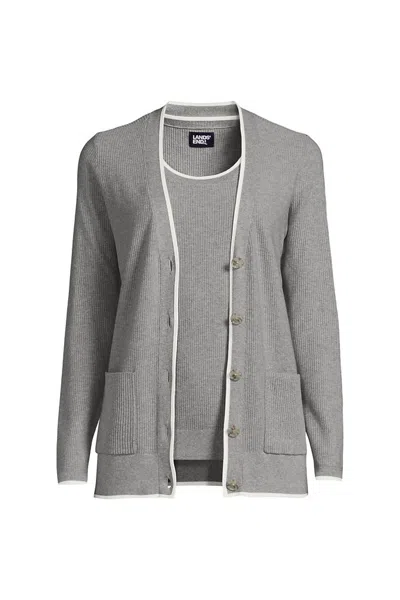 Lands' End Women's Fine Gauge Cotton Cardigan And Tank Sweater Set In Multi
