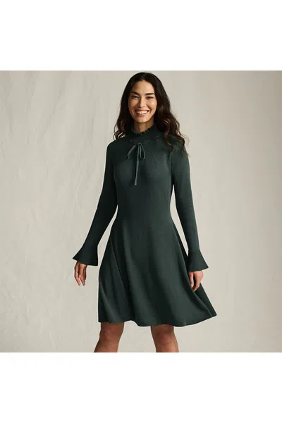 Lands' End Women's Fine Gauge Cotton Fit And Flare Sweater Dress In Green