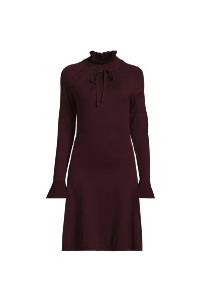 Lands' End Women's Fine Gauge Cotton Fit And Flare Sweater Dress In Brown