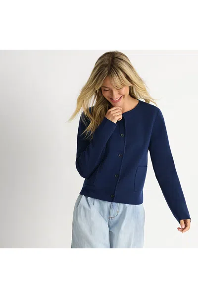 Lands' End Women's Fine Gauge Cotton Milano Blazer Sweater In Blue