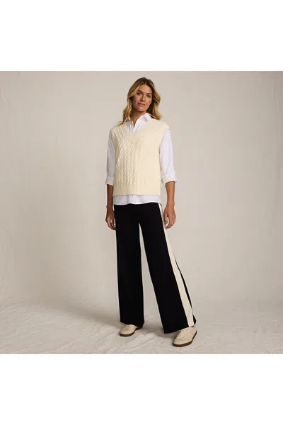 Lands' End Women's Fine Gauge Cotton Side Stripe Wide Leg Sweater Pants In Multi