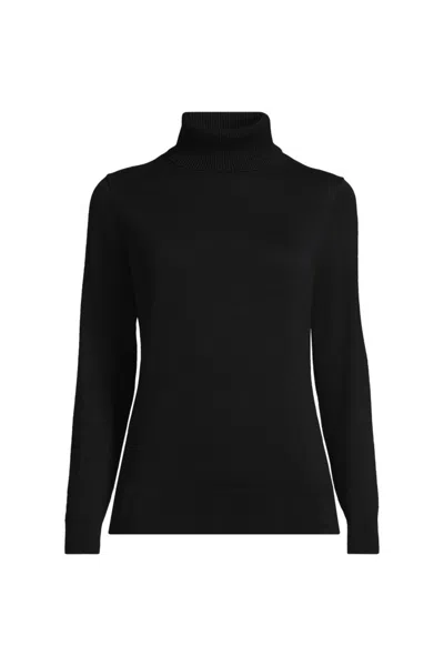 Lands' End Women's Fine Gauge Cotton Turtleneck Sweater In Black