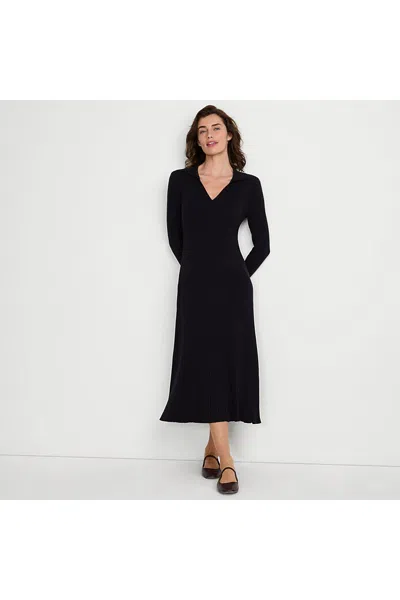 Lands' End Women's Fine Gauge Fitted Sweater Dress In Black